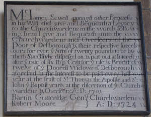 James Sewell Bequest Plaque. Text on page gives the transcription