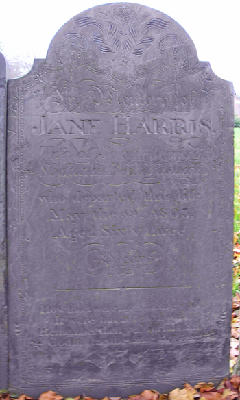 Mrs Jane Harris - monument. Click for larger image in new window