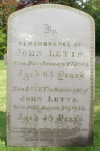 John Letts - monument. Click for larger image in new window