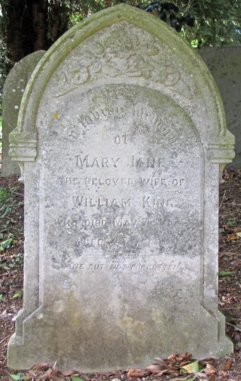 Mary Jane King, nee Harding - monument. Click for larger image in new window