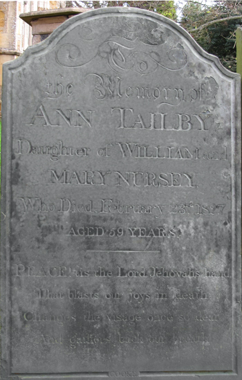 Ann Tailby - monument. Click for larger image in new window