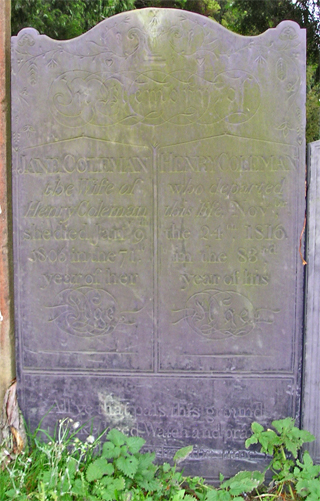 Jane Coleman - monument. Click for larger image in new window