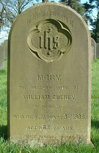 Mary Cheney, nee Kilborn - monument. Click for larger image in new window