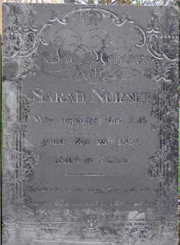 Sarah Nursey, nee Coleman - monument. Click for larger image in new window