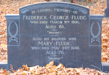 Frederick George Flude - monument. Click for larger image in new widow