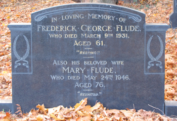 Frederick George Flude - monument. Click for larger image in new widow