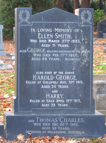 Ellen Smith, nee Ginns - monument. Click for larger image in new widow