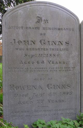 John Ginns - monument. Click for larger image in new window