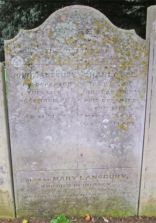 John and Charlotte Lansbury - monument. Click for larger image in new window