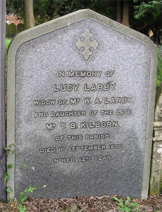 Lucy Larby, nee Kilborn - monument. Click for larger image in new window