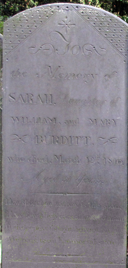 Sarah Burditt - monument. Click for larger image in new window