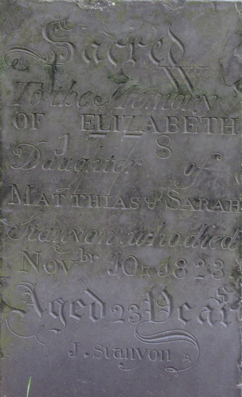 Elizabeth Stanyon - monument. Click for larger image in new window