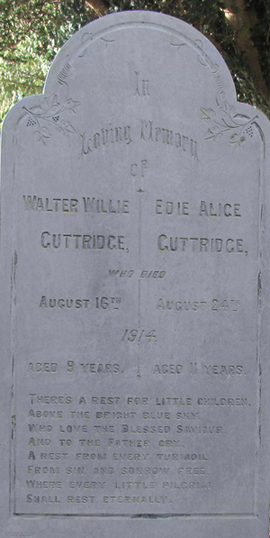 Walter Willie Guttridge - monument. Click for larger image in new window